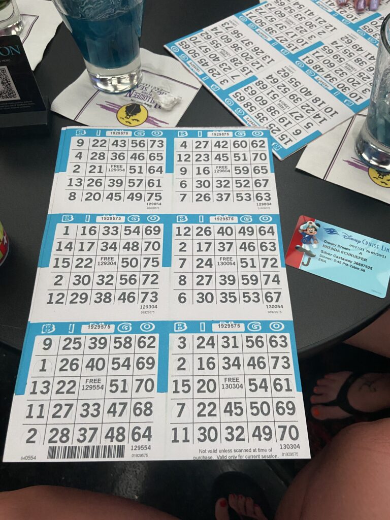 Bingo Cards on Disney Cruise Line