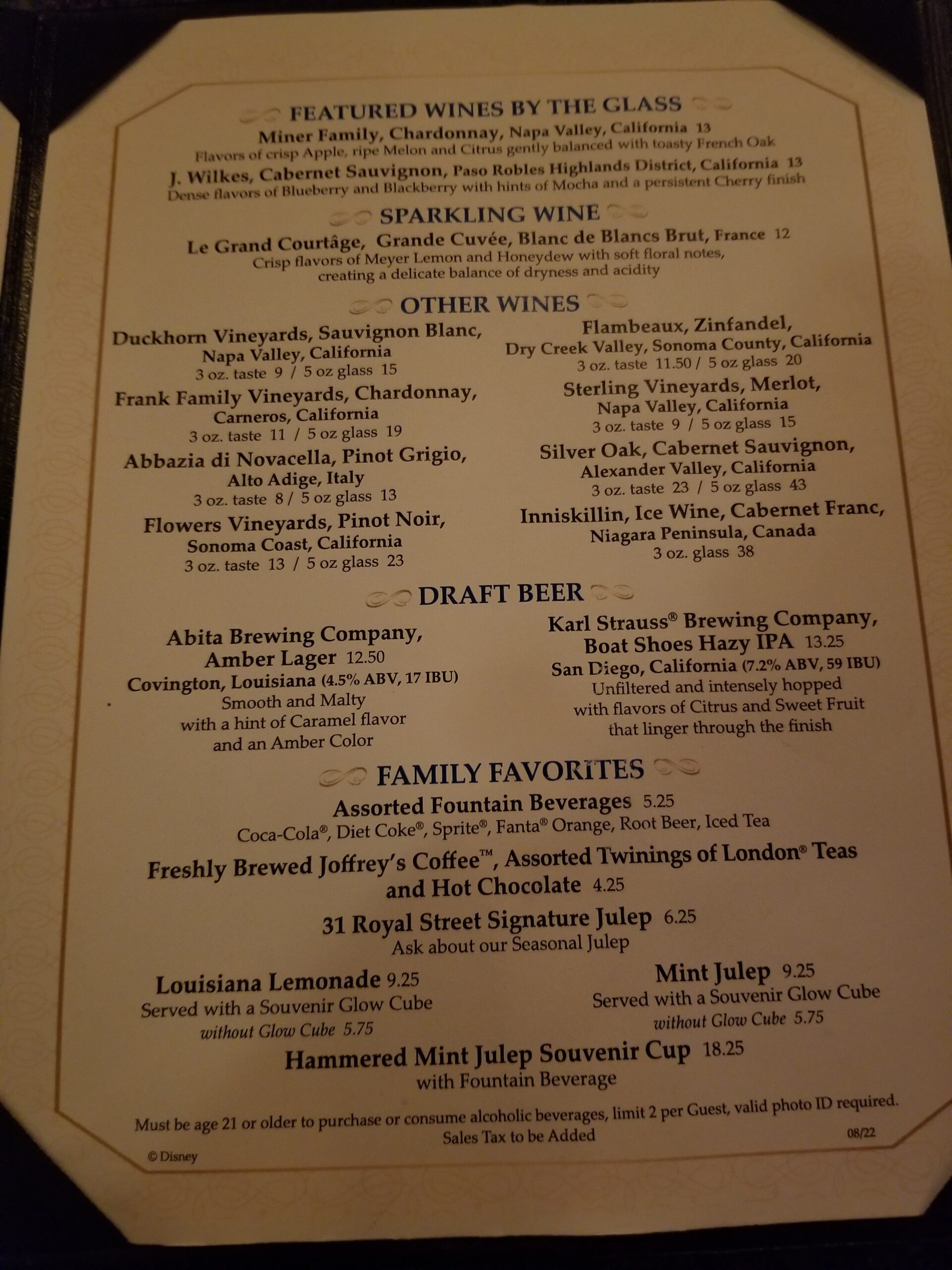 Blue Bayou Menu